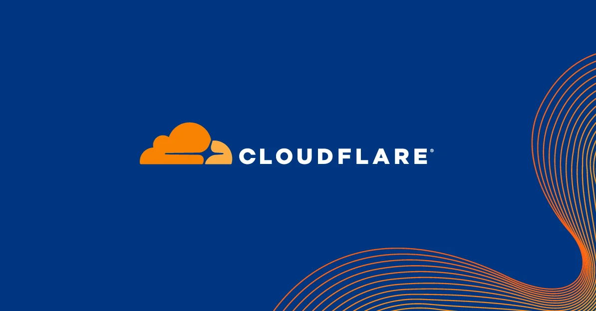 โลโก้ Cloudflare สีส้มและสีขาวบนพื้นสีน้ำเงิน